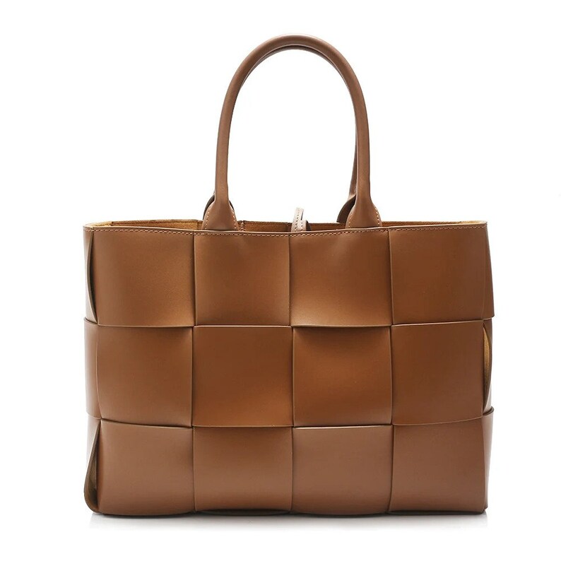 Genuine Leather Women Bags Mesh Type Shoulder Bag for Women Winter Cowhide Top Handle Bags Made in Italy Caramel