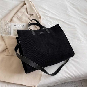 Corduroy Shoulder Bag, Handbag, Reusable Shoulder Bag, Tote Shoulder Bag, Tote Bag for Women, Cute Bag, Laptop, One Shoulder Messenger Bag Black