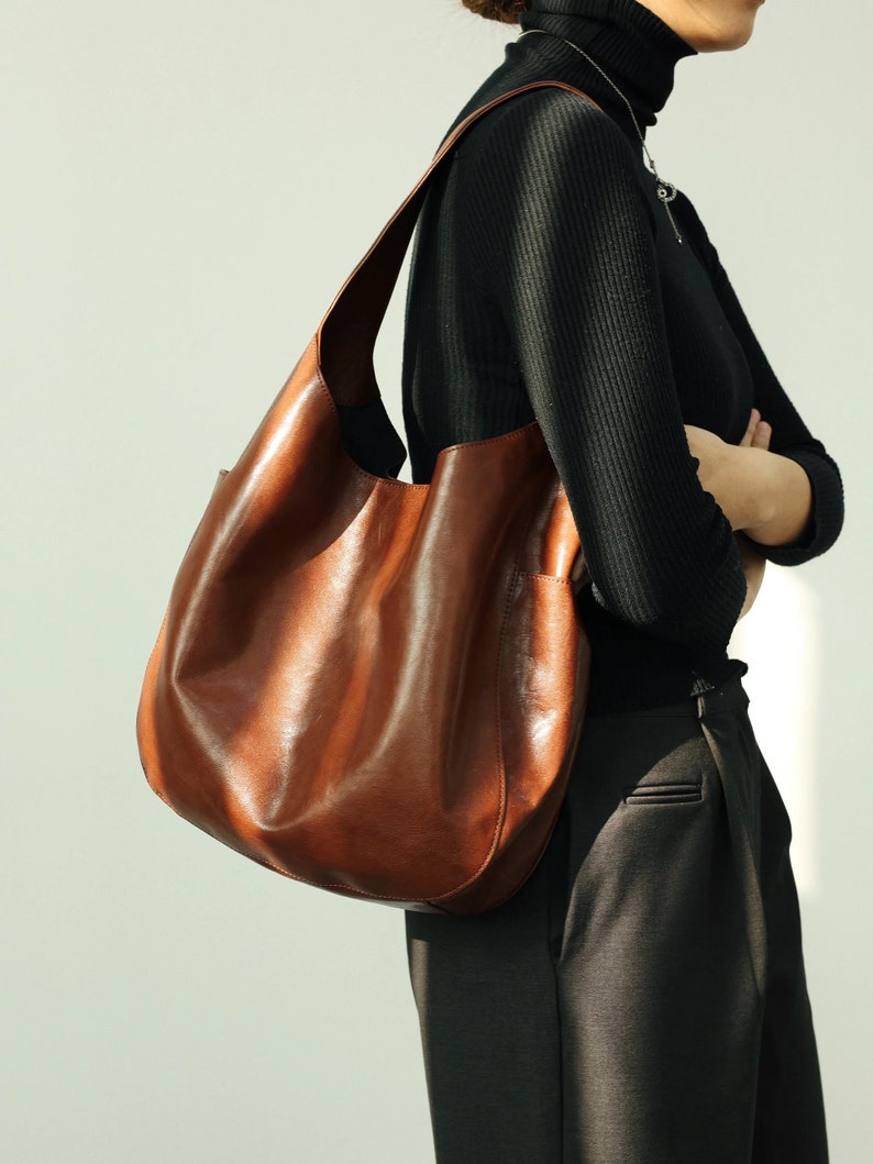 Leather Hobo Bag,Leather shoulder bag ,two color, Leather bag immagine 4