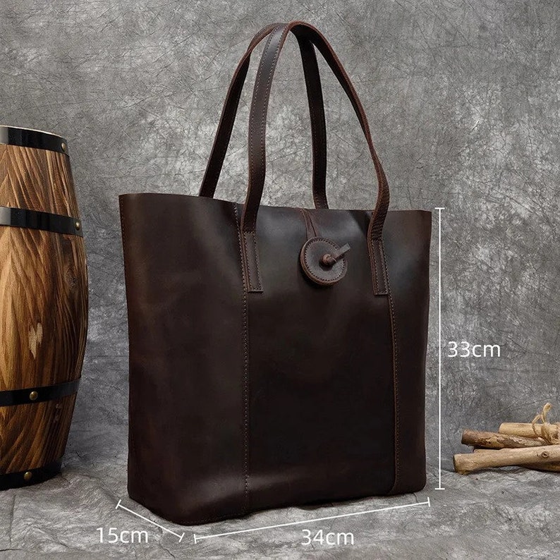 HandMade full Grain Leather Tote Bag Handcrafted Rustic Purse with Adjustable Strap image 10