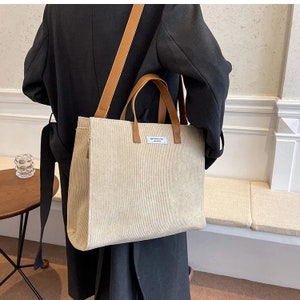 Corduroy Shoulder Bag, Handbag, Reusable Shoulder Bag, Tote Shoulder Bag, Tote Bag for Women, Cute Bag, Laptop, One Shoulder Messenger Bag image 9