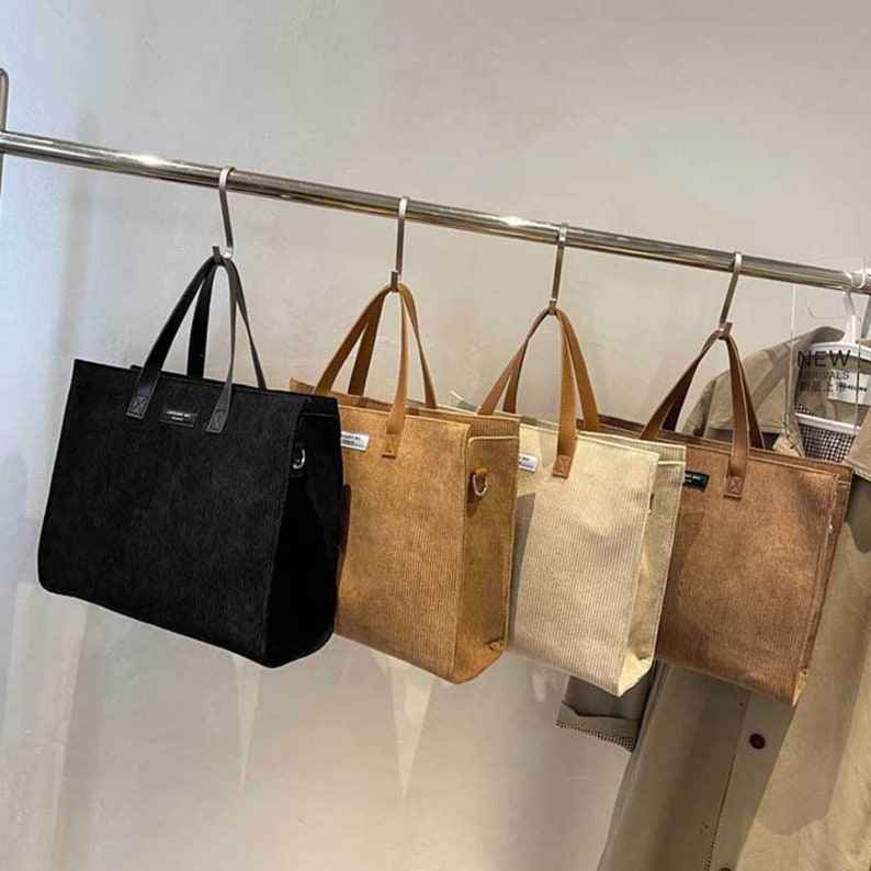 Corduroy Shoulder Bag, Handbag, Reusable Shoulder Bag, Tote Shoulder Bag, Tote Bag for Women, Cute Bag, Laptop, One Shoulder Messenger Bag image 7
