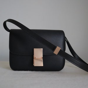 Black Calfskin Leather Box Bag made in Italy