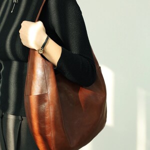 Leather Hobo Bag,Leather shoulder bag ,two color, Leather bag immagine 3