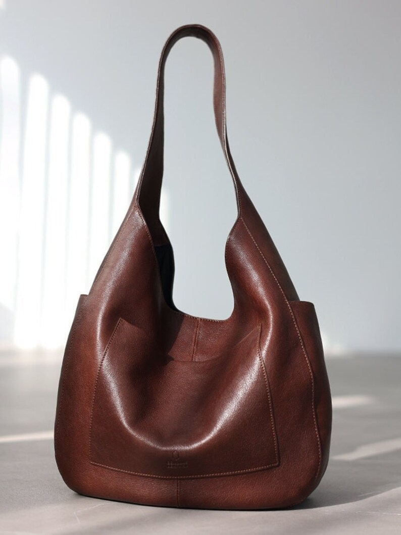 Hobo-Tasche aus Leder, Umhängetasche aus Leder, zweifarbig, Ledertasche Bild 1