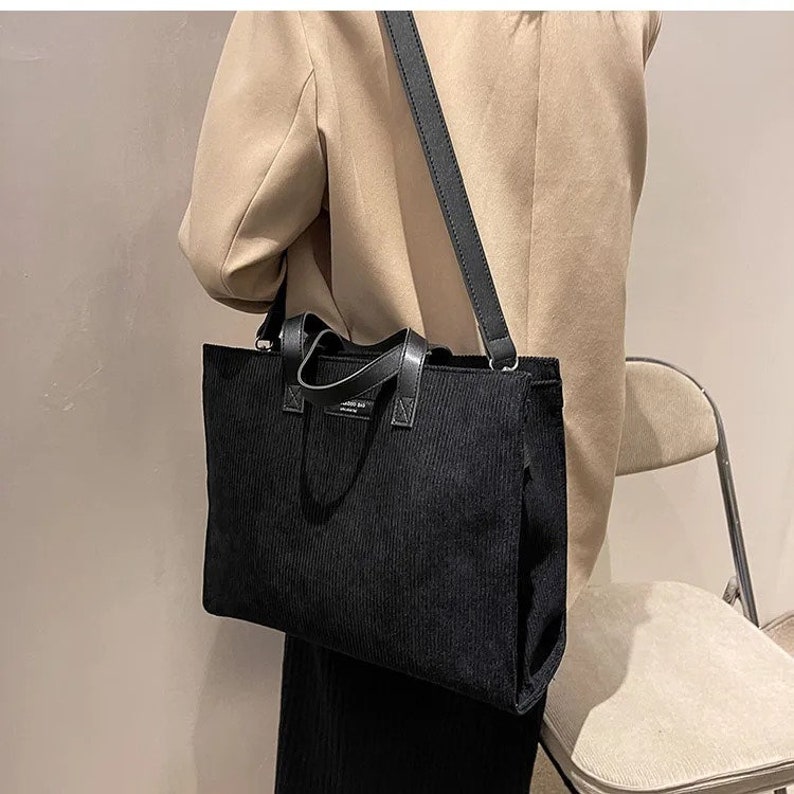 Corduroy Shoulder Bag, Handbag, Reusable Shoulder Bag, Tote Shoulder Bag, Tote Bag for Women, Cute Bag, Laptop, One Shoulder Messenger Bag image 10