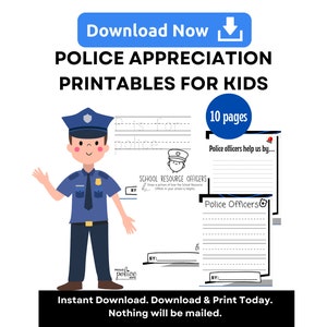 Agradecimiento a la policía / Hojas imprimibles para niños de la Semana de la policía / Imprimibles con temática policial para niños