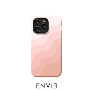 Salmon Pink Wavy Stripes Shockproof Impact Phone Case iPhone 16/15/14/13/12 Plus Pro Max MagSafe Compatible, Impact Slim Tough, Matte Gloss