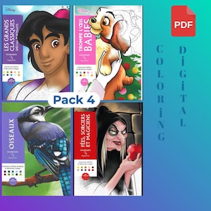 Set of 4 Digital Mystery Coloring Books - Disney Coloring Books - Coloring book pack - 4 PDF Books 100 Pages,