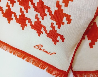 Vintage Burmel Houndstooth Women&#39;s Wool Scarf Red & White 43&quot;×15&quot; Japan