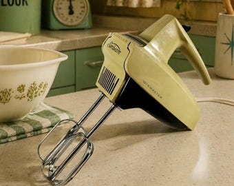 Frullatore elettrico a immersione Sunbeam Mixmaster vintage, colore verde avocado, 3 velocità, TESTATO.