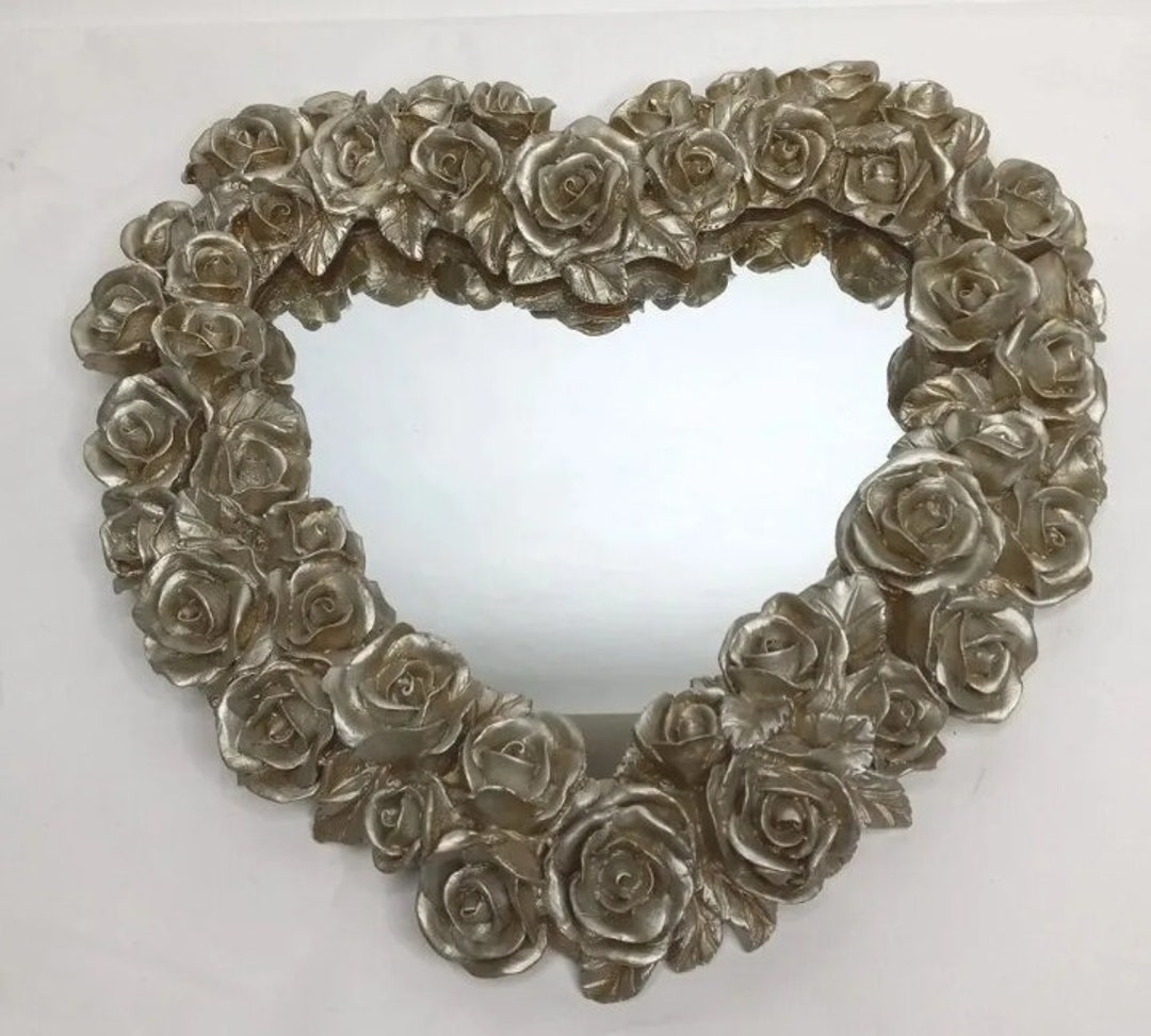 Decoline New York Silver Gold Rose Heart Shaped Decorative Wall Mirror