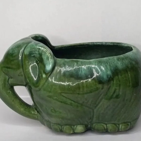 Green Drip Glaze Ceramic 8 inch Elephant Decorative Planter