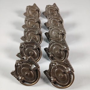Vintage Drawer Pull Handle Ornate Pressed Antique Brass Colonial Revival 10 Pc.