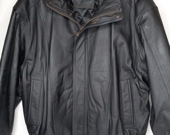 Vtg. Expressions Contemporary Men's Black Leather Bomber Jacket Y2K Size Large