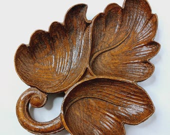 Vintage Burwood Leaf Botanisch Decoratief Trinket/Keys-schotel 10 inch bruine kom