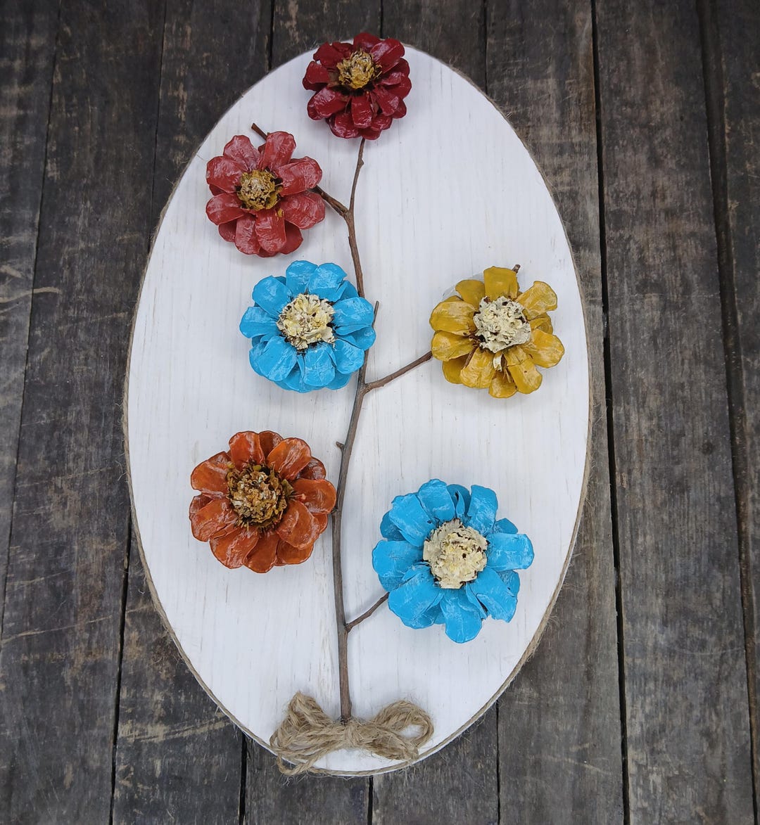 Floral Wall Plaque Home Decor 11×7 In. Wood Pinecone Nature Hanging ...
