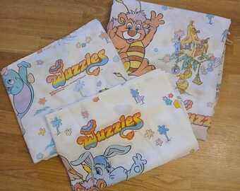 Vintage Disney Hasbro Bradley Wuzzles Twin Sheet Set 1985 (FLAW SEE DISCRIPTION)