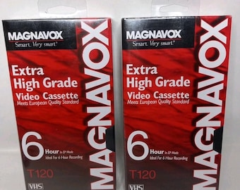 2 Magnavox VHS Blank Video Cassettes 6 Hour T120 Extra High Grade New Sealed