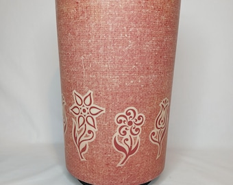 Vintage prullenbak kunststof rode jute bloemenprint 13" Made in USA