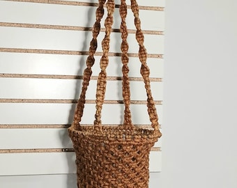 Vintage 1970s Jute Rope Hanging planter Plant basket 56 inch Brown woven