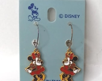 Vintage Disney Minnie Mouse enamel dangle French wire hook earrings