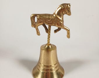 Vintage Solid Brass Horse Equestrian Hand Bell Gold 5 Inch