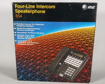 Intercomunicador con altavoz de cuatro líneas AT&T modelo 854, teléfono comercial vintage, nuevo, caja abierta.