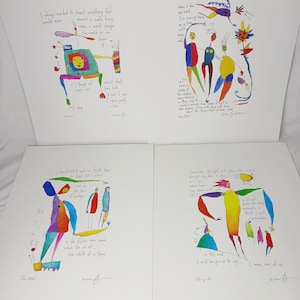 4 Brian Andreas Story People Signed Art Prints 14&quot;×11&quot; Vintage Ink & Watercolor
