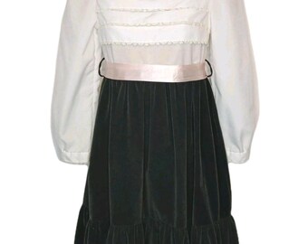 Bonnie Jean Girls Gray Velvet & White Polyester Dress Size 12 Made in USA Vintage Clothing SEE DISCRIPTION