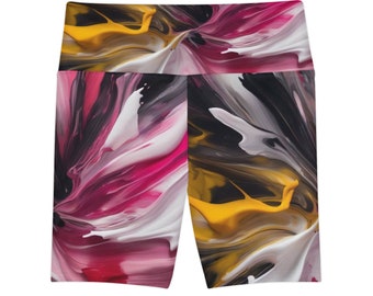 Éclaboussures de peinture, Taille haute, Shorts de yoga, Shorts serrés pour femme, Shorts personnalisés, Shorts d'entraînement pour femme, Collants