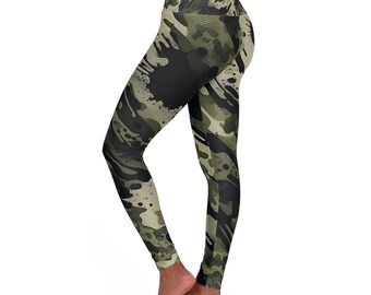 camouflage vert olive, leggings taille haute, leggings de yoga, leggings personnalisés, entraînement, leggings de yoga pour femme, vêtements de sport