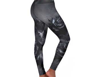 Rose noire, Taille haute, Leggings, Leggings de yoga, Leggings personnalisés, Entraînement, Leggings de yoga pour femme, Vêtements de sport