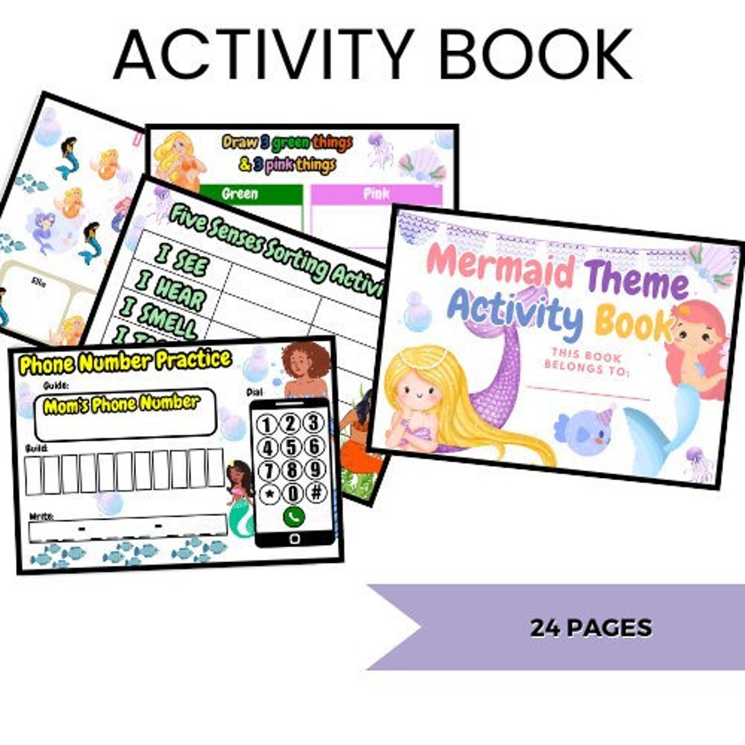 Mermaid Ineractive Book Mermaid Activity Book, 20 Pages, Learn, Teach, Worksheet, Downloadable ...