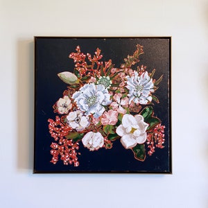 Floral Painting Floral Wall Art Wall Art Wildflower Navy Blue Painting Wildflower Nursery Decor Original Painting