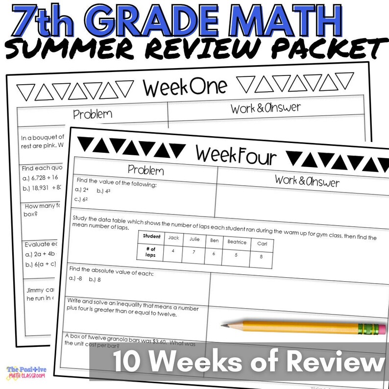 7th Grade Summer Math Spiral Review Packet Etsy