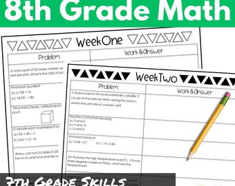 8th Grade Summer Math Worksheet Packet Review of 7th Grade Skills