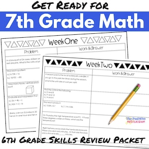 7th Grade Summer Math Worksheet Packet Review of 6th Grade Skills