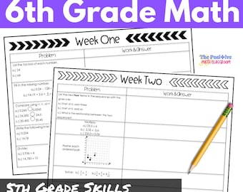 6th Grade Summer Math Worksheet Packet Review of 5th Grade Skills