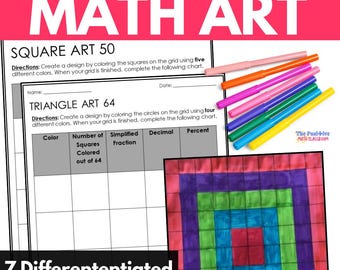 Math Art Fractions Decimals and Percents, Homeschool Math Worksheets
