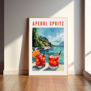 Póster Aperol Spritz mate en varios tamaños, ilustración naranja, decoración de pared, cóctel, póster, impresión, Aperol, regalo, novia