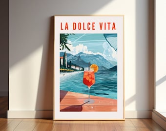 Aperol Spritz poster, matte finish, various sizes, illustration, orange, wall decoration, Lake Garda, poster print, Italy, gift for girlfriend