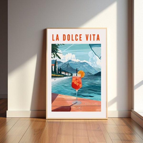 Poster Aperol Spritz matt versch. Größen Illustration orange Wanddekoration Gardasee Posterdruck Italien Geschenk Freundin