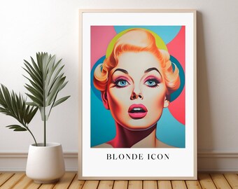 Poster Pop Art Blonde Icon Abstract Art colorful A4 A3 Image Digital Download