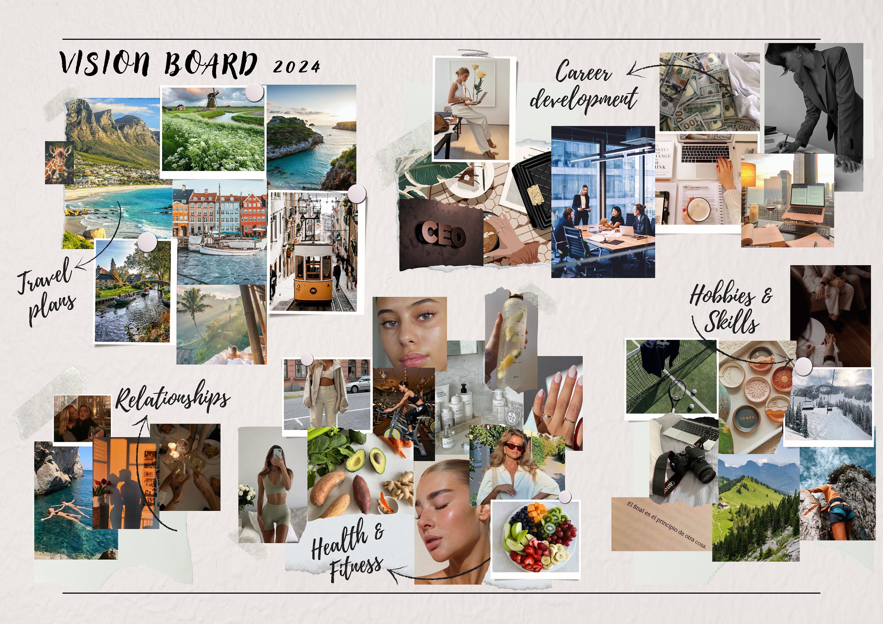 Vision Board 2024 - Canva Template Individual Resolutions 2024 Annual Goals 2024 Manifestation Dreams Digital File Vision Board Affirmation