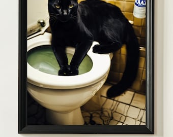 Affiche drôle de toilettes, salle de bains, impression de chat, affiches drôles de chat de salle de bains, impression d'art de toilette, art mural de chat, oeuvre d'art mural de salle de bain, affiche drôle de chat