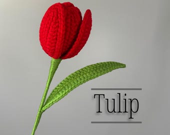 Single Custom Crochet Tulip - Handmade Flower - Hand Knitted Crochet Flower - Gift for Girlfriend - Gift for Mom - Room Decor - Wedding