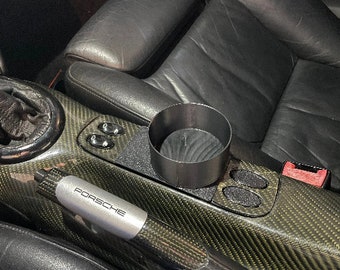 黒ポルシェ993/996/986用純正カップホルダー ロゴ入り革張黒色 ポルシェ996/986 H/Cドリンクホルダーマットブラック×ブラック「CLOS