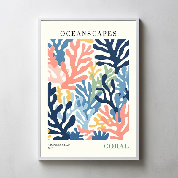 Oceanscapes Poster Art, Matisse Style Poster, Abstract Sea Coral, Digital Print, Instant Download