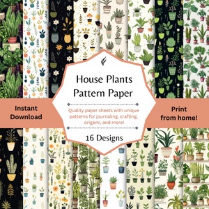 House Plants Paper, 8.5&quot; x 11&quot;, Journaling and DIY Craft Paper, Plants Paper Designs, Instant Download